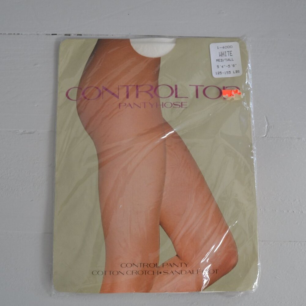 Control Top Pantyhose White Medium/Tall Vintage JC Penney Shaper Made In USA NWT